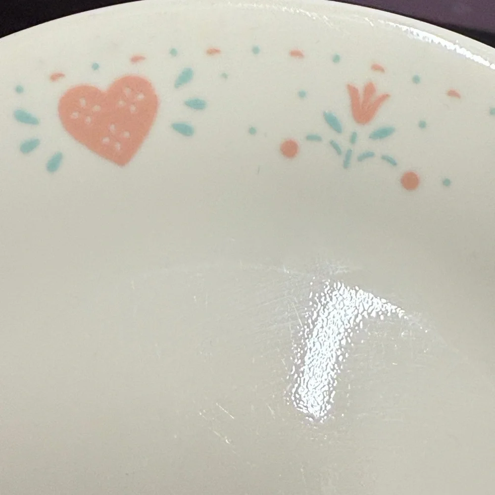 Corelle Forever Yours Pink and Blue Dinnerware Set with Heart Design set of 4